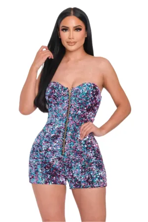 Multicolor Sequin Tube Top Romper Party Clubwear