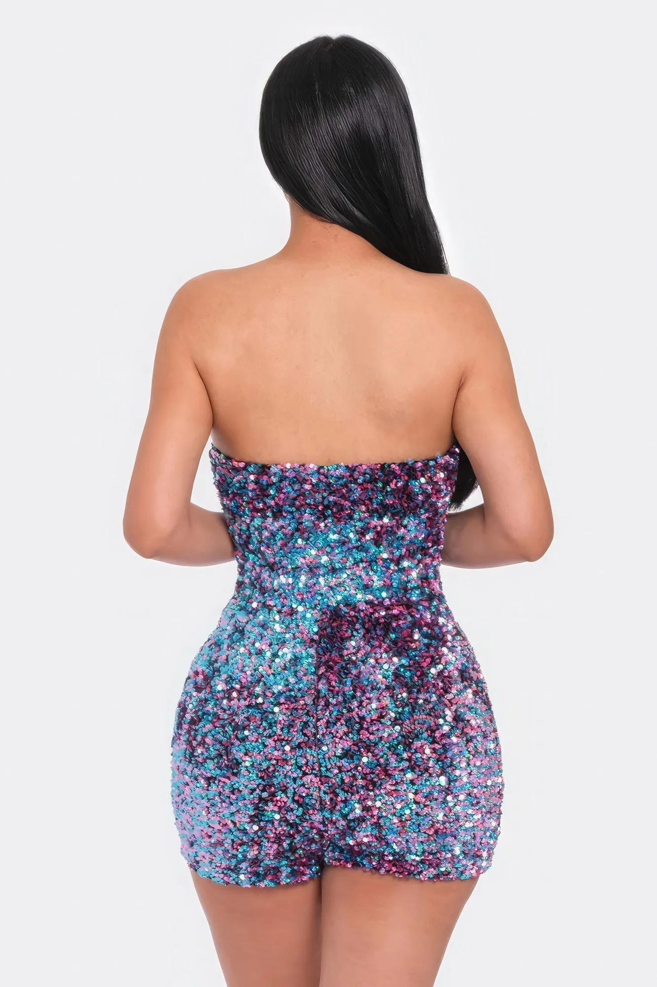 Multicolor Sequin Tube Top Romper Party Clubwear