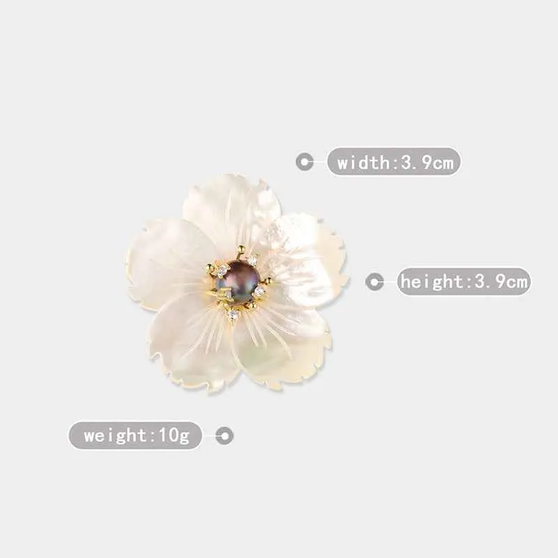 Natural Shell Flower Rhinestone Baroque Pearl Brooch Pin