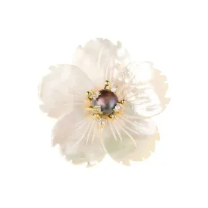 Natural Shell Flower Rhinestone Baroque Pearl Brooch Pin