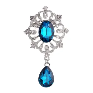 Navy Crystal & Cubic Zirconia Filigree Brooch