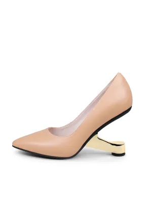 Nellie Golden Heel Leather Pump - Neutral