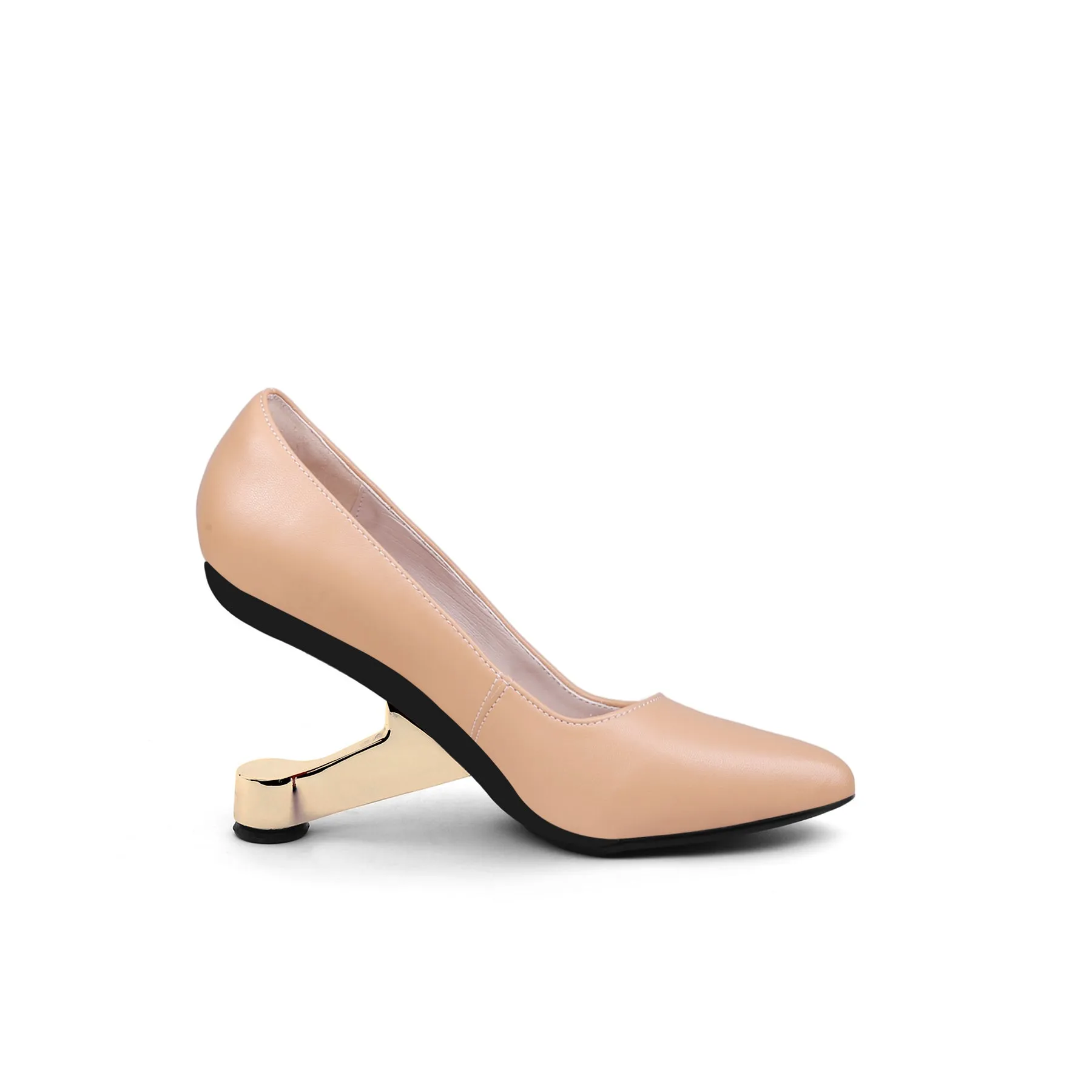 Nellie Golden Heel Leather Pump - Neutral