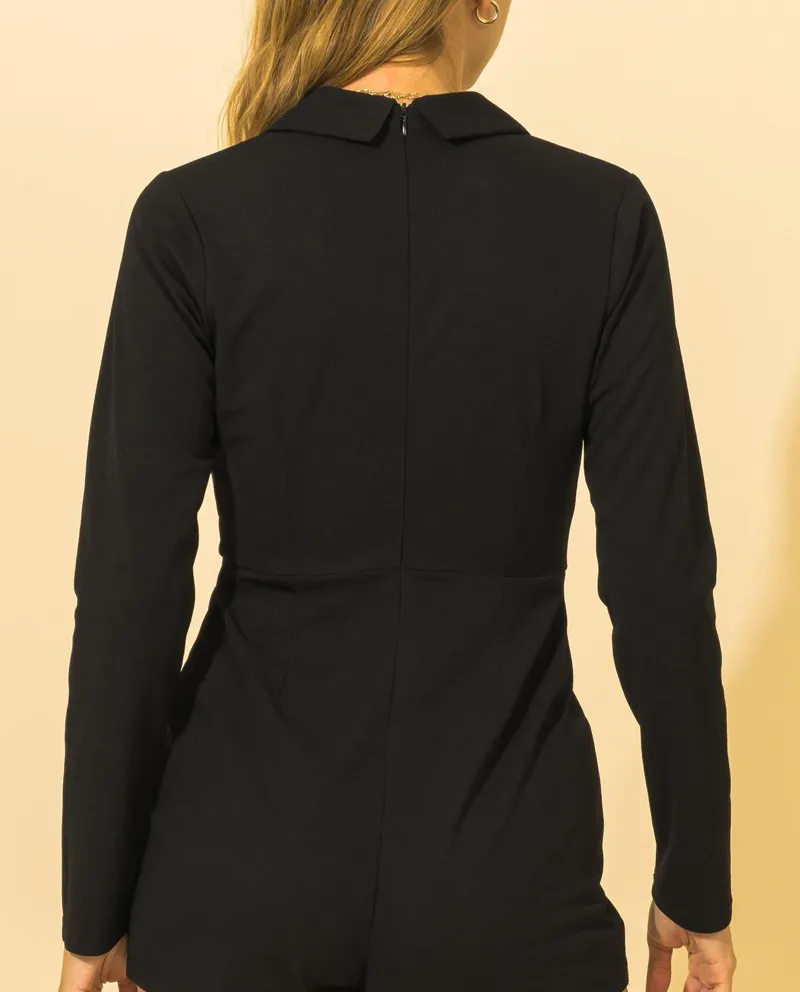 Notch Collar Long Sleeve Romper