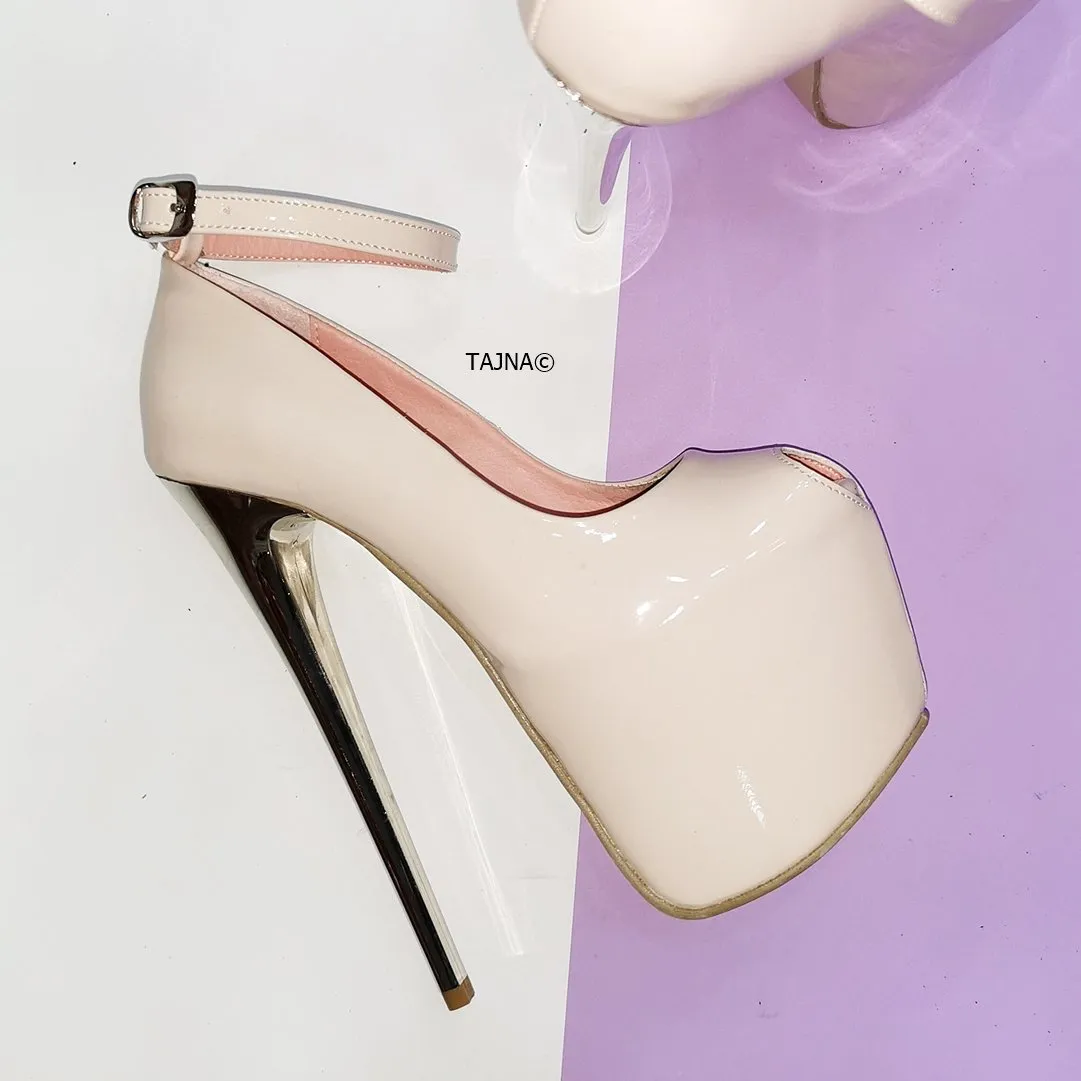 Nude Patent Fishmouth High Heels