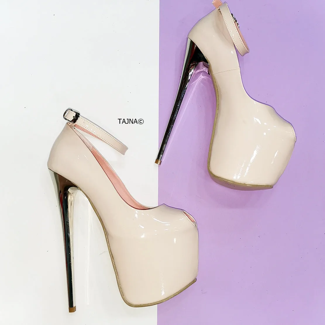 Nude Patent Fishmouth High Heels