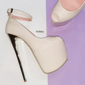 Nude Patent Fishmouth High Heels