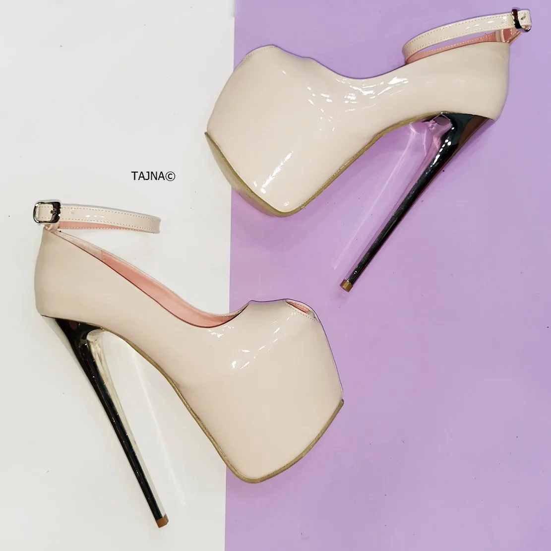 Nude Patent Fishmouth High Heels