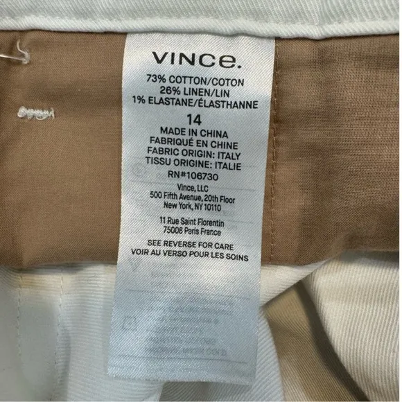 NWOT- VINCE $275 White Pleated Linen Blend Belted HighRise Shorts, Size 14
