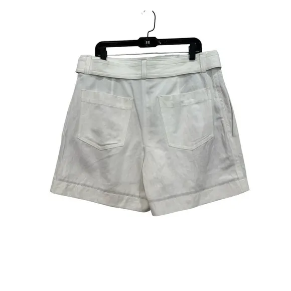 NWOT- VINCE $275 White Pleated Linen Blend Belted HighRise Shorts, Size 14