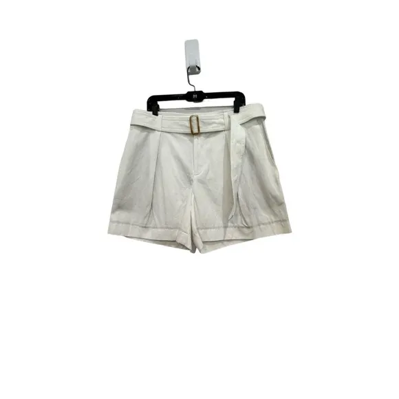 NWOT- VINCE $275 White Pleated Linen Blend Belted HighRise Shorts, Size 14