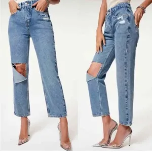 NWT Good American Women's &quot;90s Duster&quot; Straight Leg Jeans in Blue950