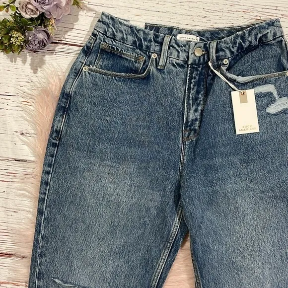 NWT Good American Women's &quot;90s Duster&quot; Straight Leg Jeans in Blue950