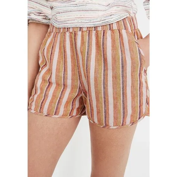 NWT Madewell Linen-Cotton Pull-On Shorts in Rainbow Stripe Size XXS