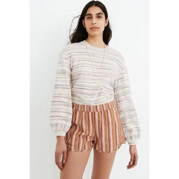 NWT Madewell Linen-Cotton Pull-On Shorts in Rainbow Stripe Size XXS