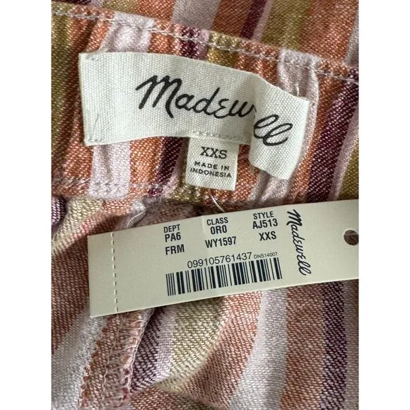 NWT Madewell Linen-Cotton Pull-On Shorts in Rainbow Stripe Size XXS