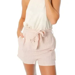 NWT Mink Pink White Pink Striped High Paper Bag Waist Mom Bermuda Dress Shorts S