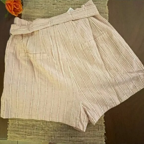 NWT Mink Pink White Pink Striped High Paper Bag Waist Mom Bermuda Dress Shorts S