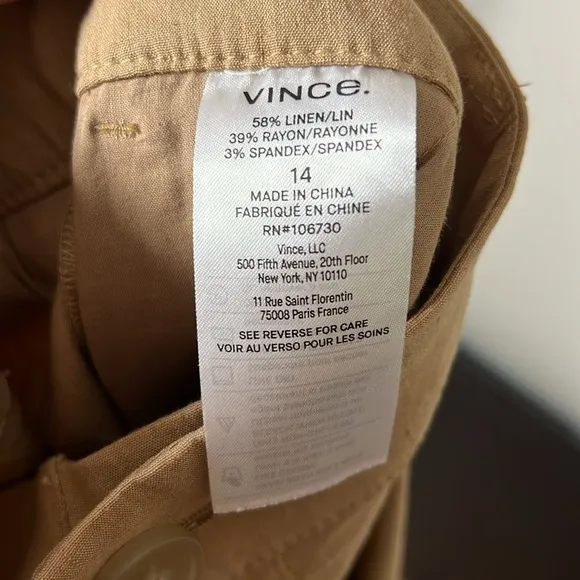 NWT Vince Brown Linen Shorts Size 14
