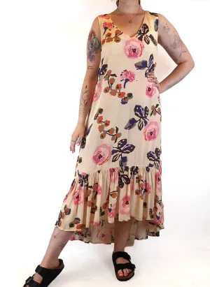 Obus cream maxi sleeveless maxi dress with pretty floral print size 3 (best fits size 12)
