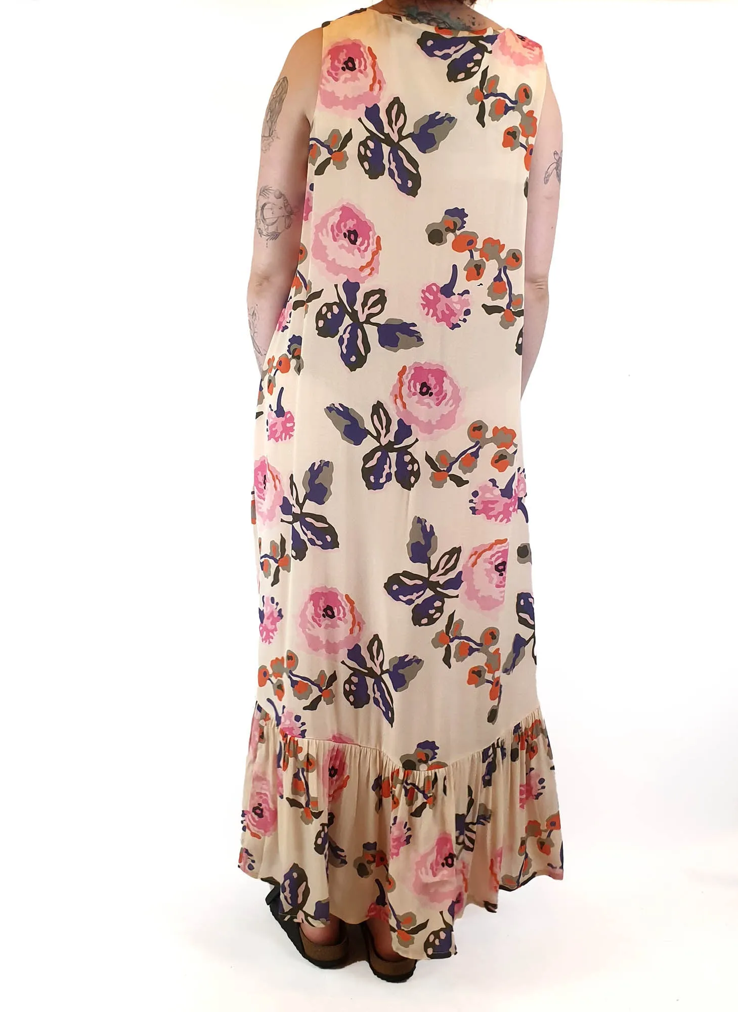 Obus cream maxi sleeveless maxi dress with pretty floral print size 3 (best fits size 12)