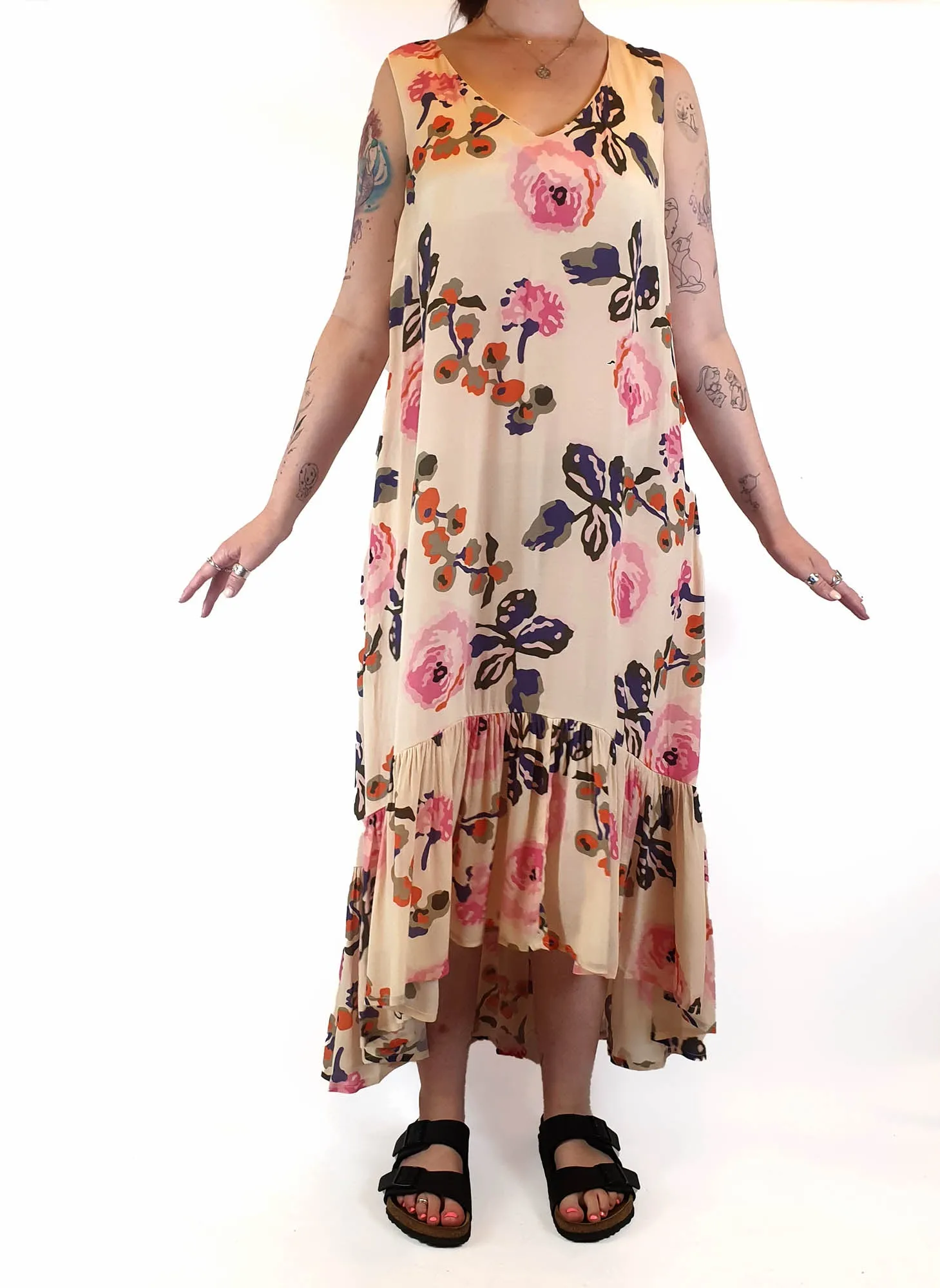 Obus cream maxi sleeveless maxi dress with pretty floral print size 3 (best fits size 12)
