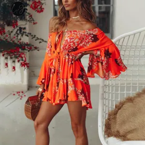 Off Shoulder Flare Sleeve Jumpsuit Romper