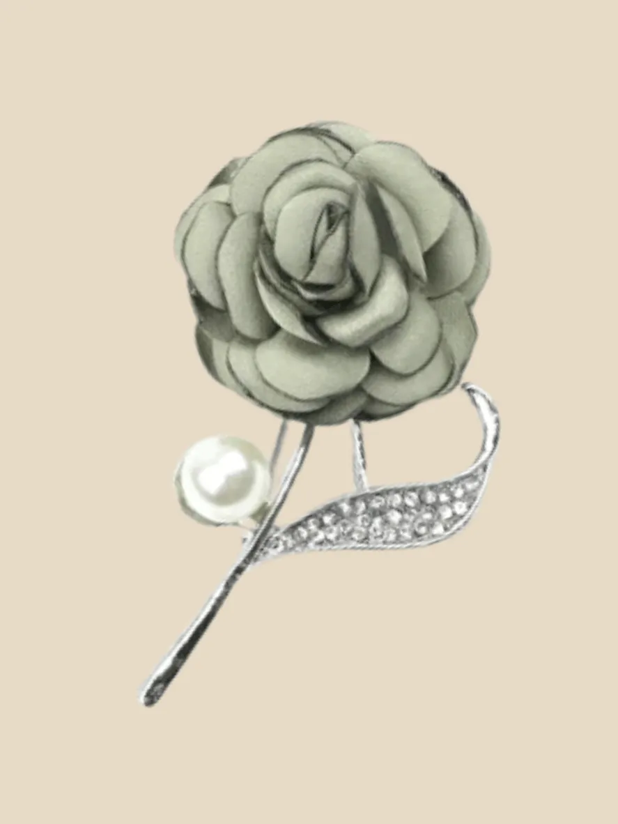 Olive green & silver pearl brooch