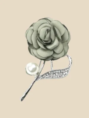 Olive green & silver pearl brooch