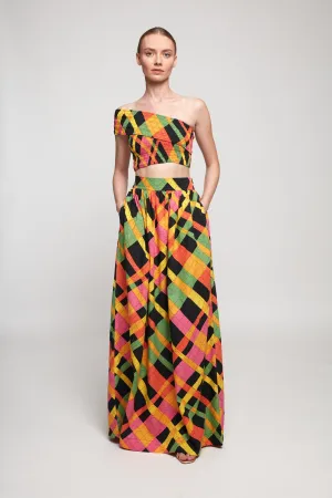 One Shoulder Shirred Top | Maxi Skirt