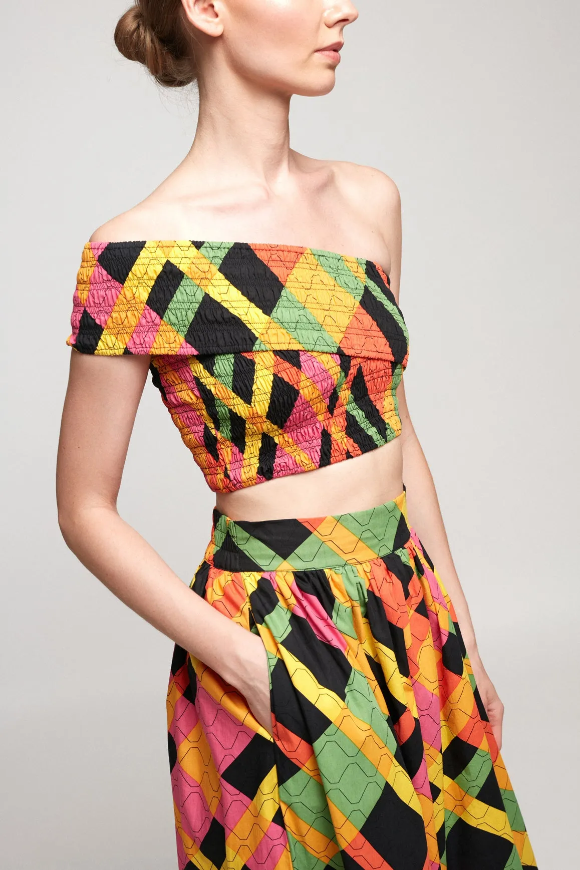 One Shoulder Shirred Top | Maxi Skirt