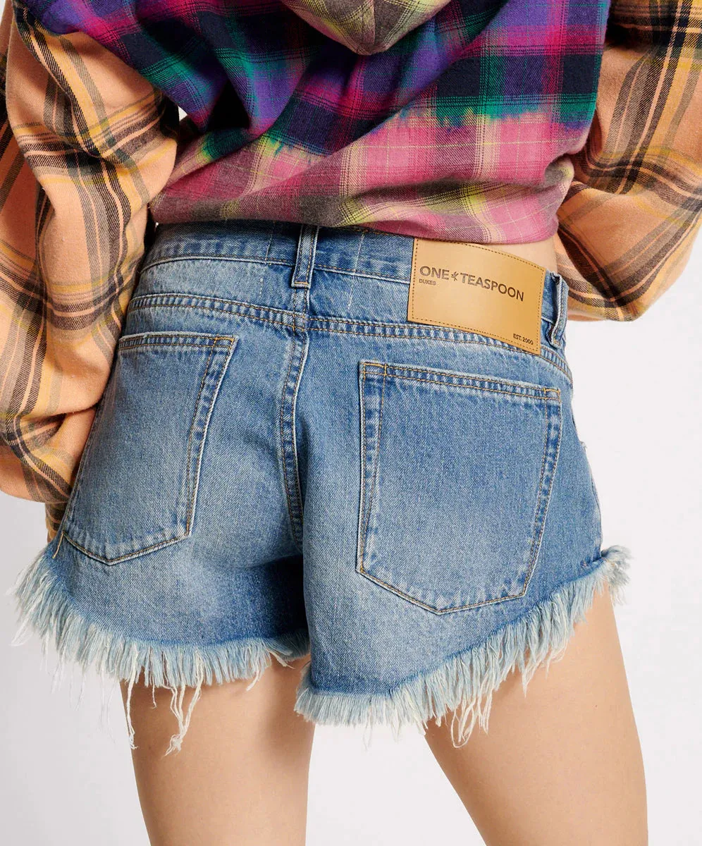 One Teaspoon - Dukes Low Waist Mini Denim Shorts - Pacifica