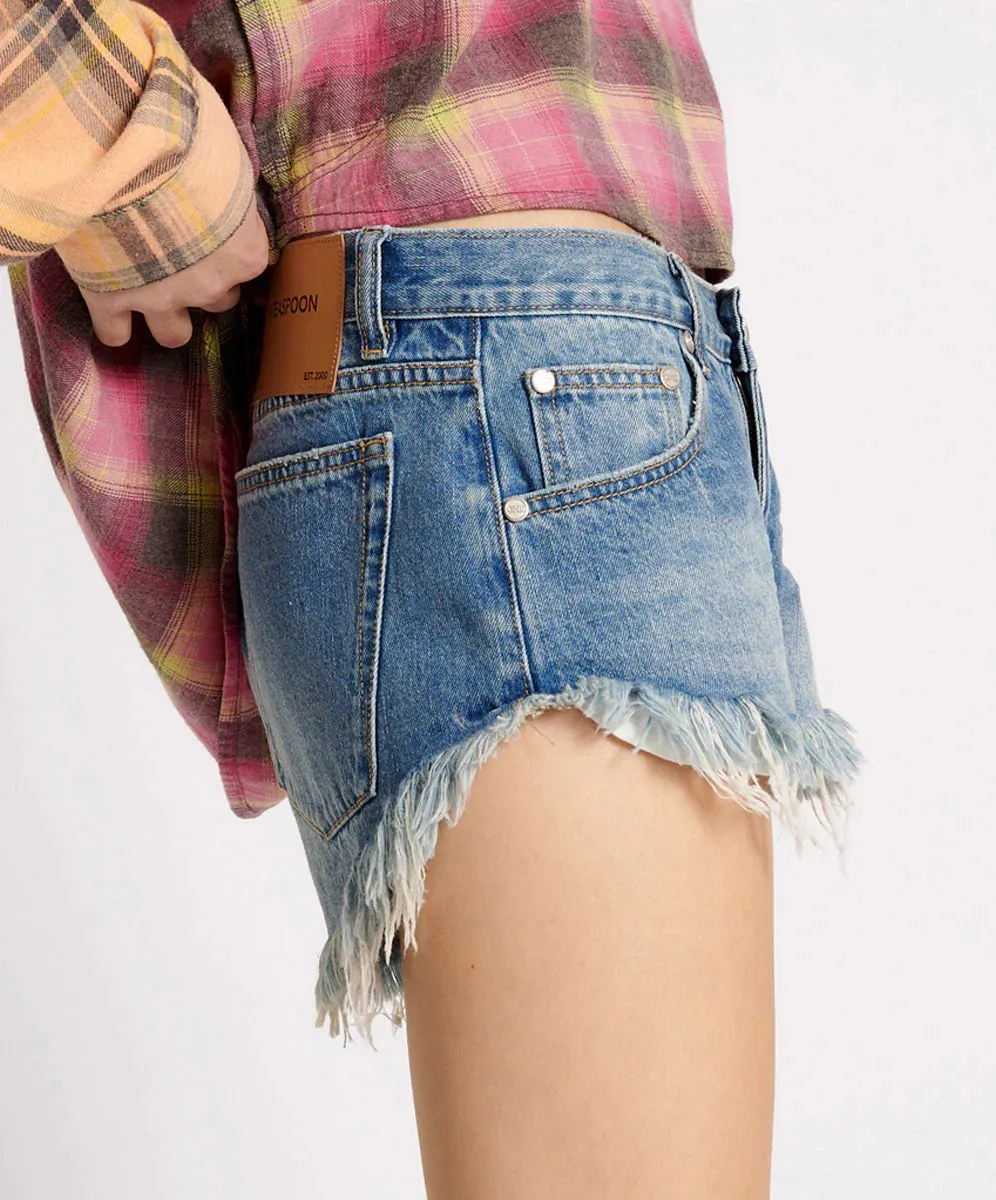 One Teaspoon - Dukes Low Waist Mini Denim Shorts - Pacifica