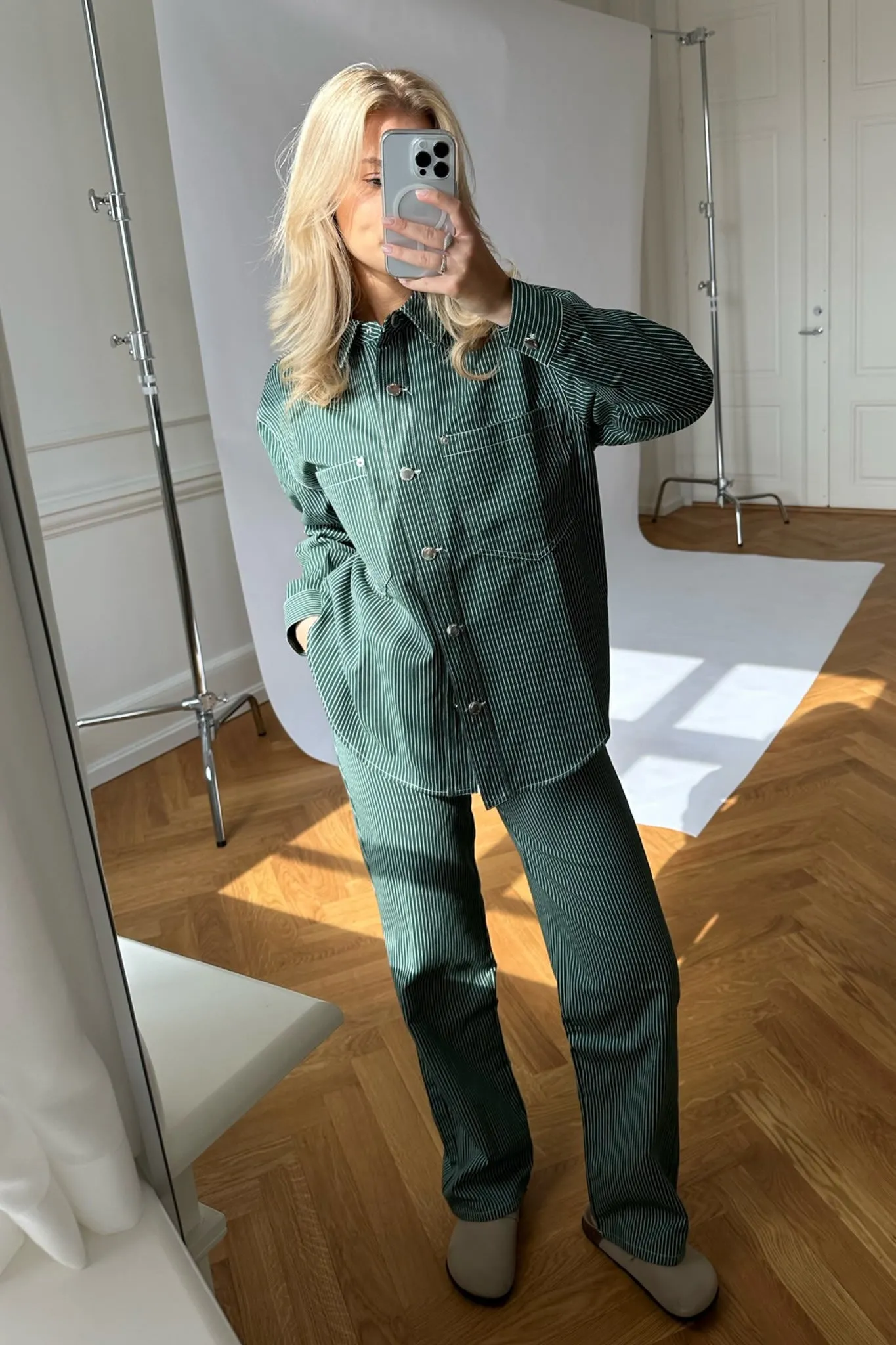 ONLNehva Jeans - Mørkegrøn Hvid Stribet