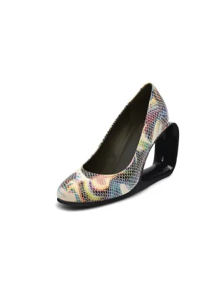Open Triangle-Heel Leather Pump - Multi Snake