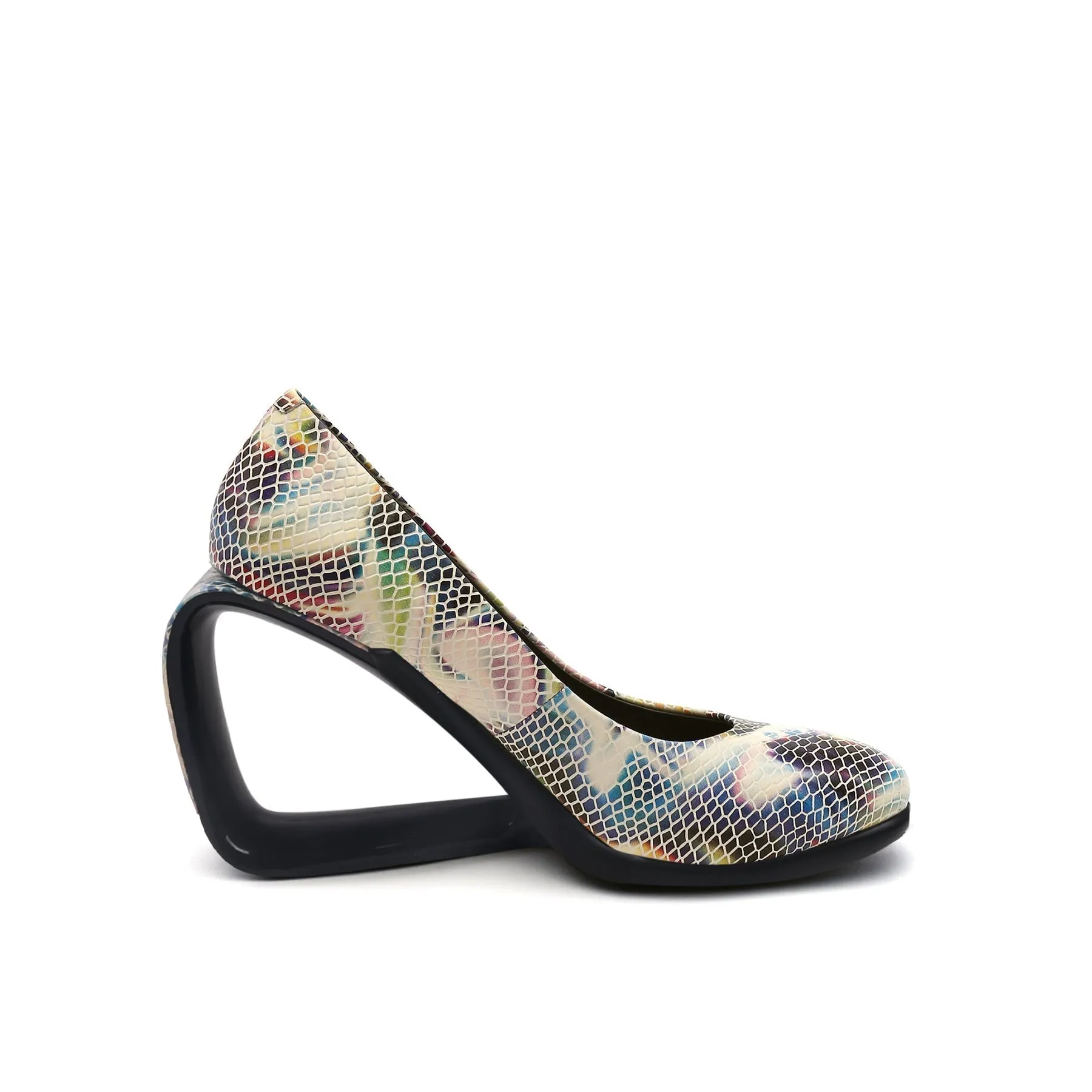 Open Triangle-Heel Leather Pump - Multi Snake