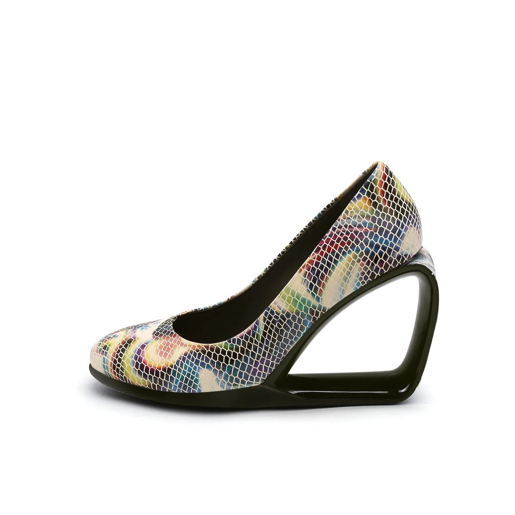 Open Triangle-Heel Leather Pump - Multi Snake