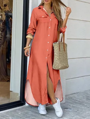Orange Conversational Printed Shirt Dress