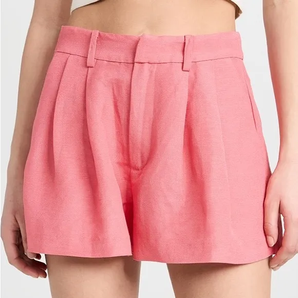 [paige] nwot andie linen blend high waisted pleated shorts coral 00