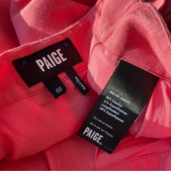 [paige] nwot andie linen blend high waisted pleated shorts coral 00