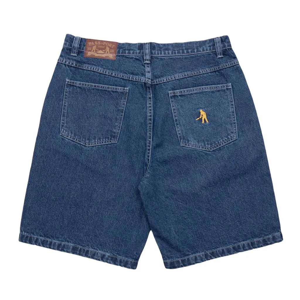 PASSPORT WORKERS CLUB JEAN SHORTS - FADED WASHED DARK INDIGO