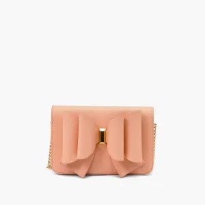 PEACH VEGAN LEATHER OVERFLAP BOW CROSSBODY