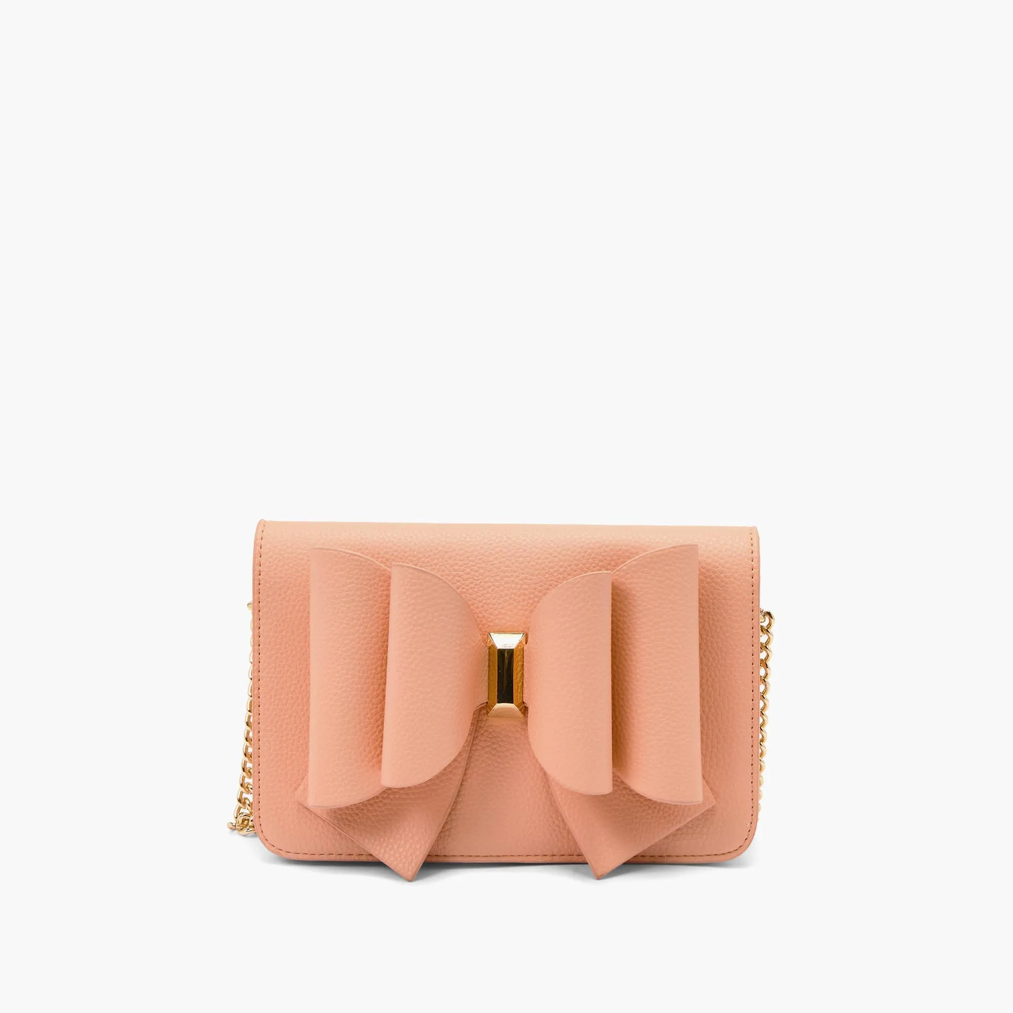 PEACH VEGAN LEATHER OVERFLAP BOW CROSSBODY