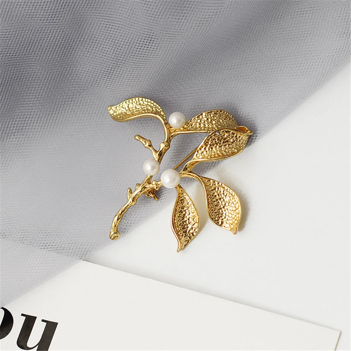 Pearl & 18K Gold-Plated Botany Brooch