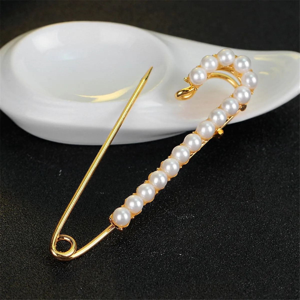 Pearl & 18K Gold-Plated Pin Brooch