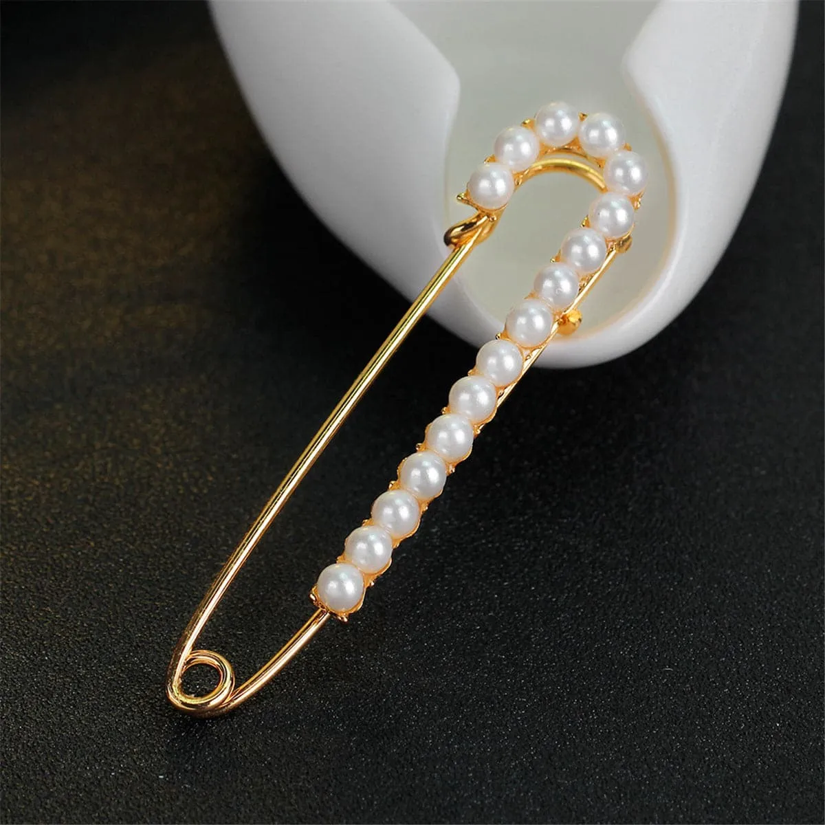Pearl & 18K Gold-Plated Pin Brooch