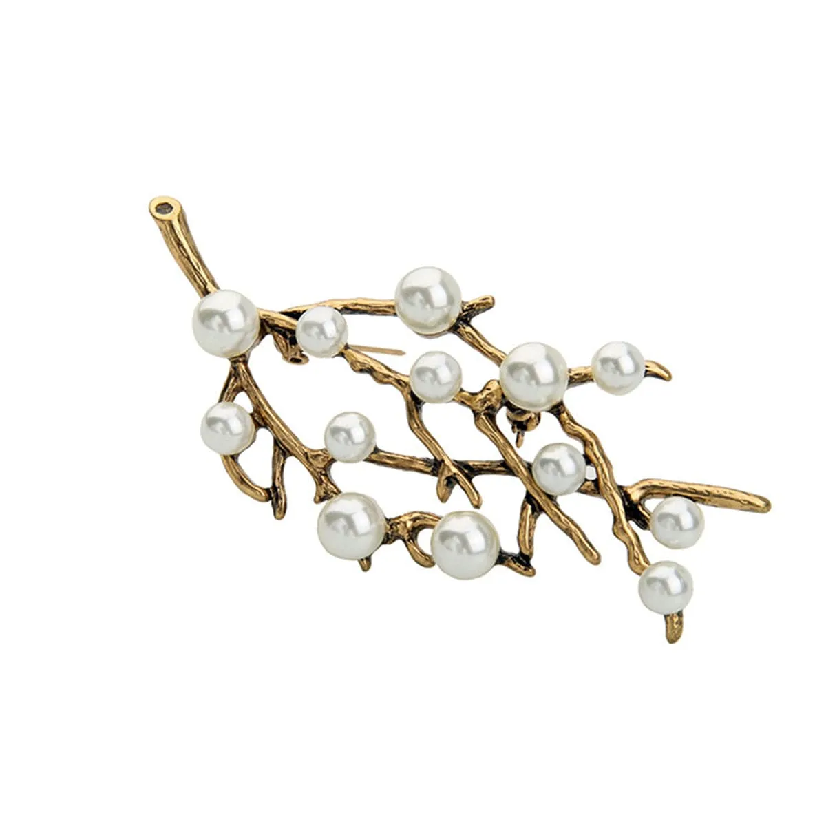 Pearl & Cubic Zirconia 18k Gold-Plated Branch Brooch