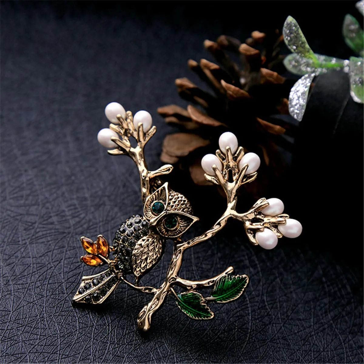 Pearl & Cubic Zirconia 18k Gold-Plated Owl Branch Brooch