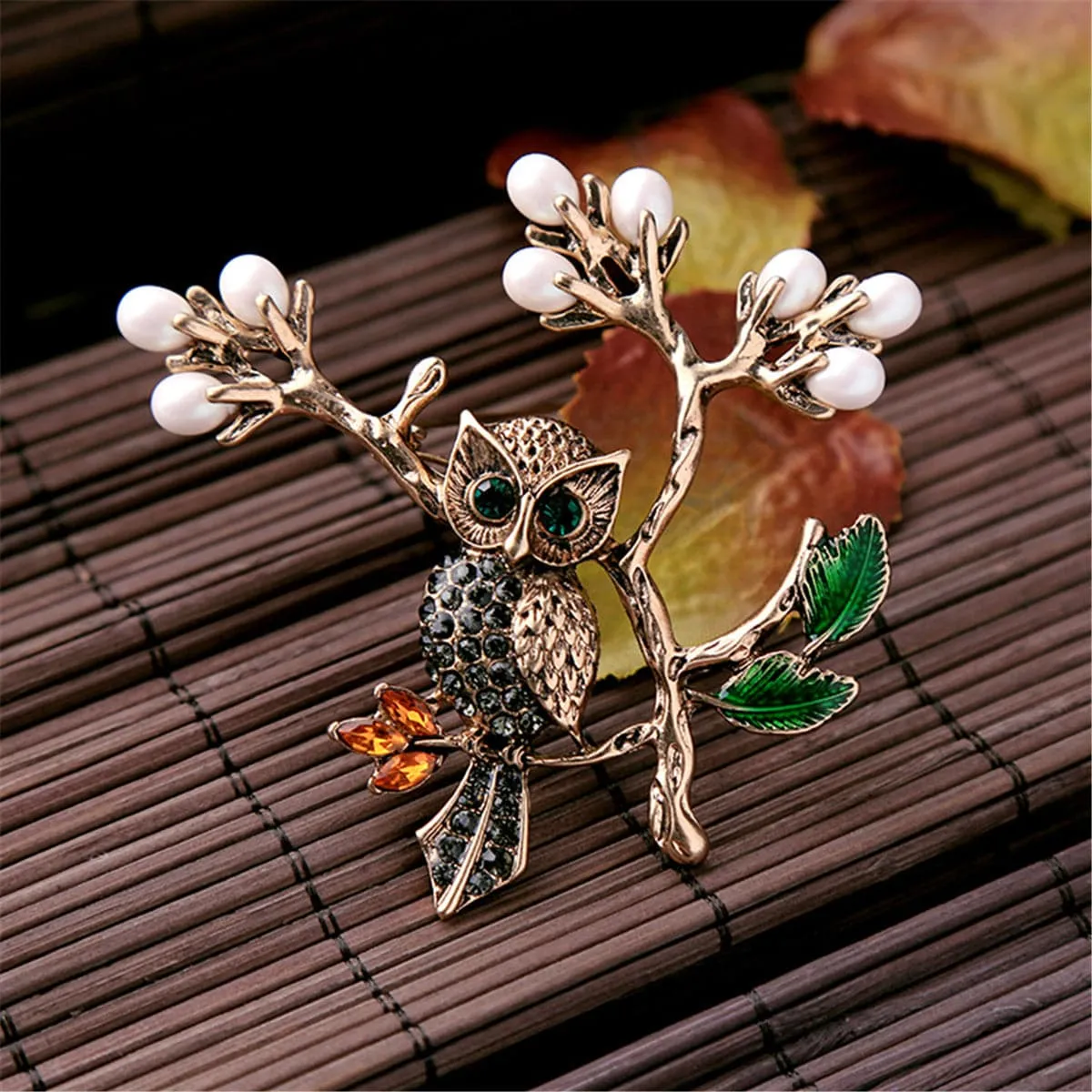 Pearl & Cubic Zirconia 18k Gold-Plated Owl Branch Brooch