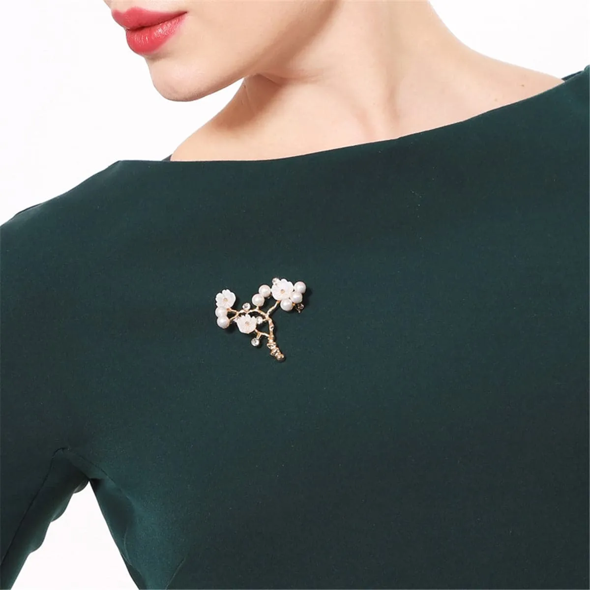 Pearl & Cubic Zirconia Shell 18k Gold-Plated Flower Brooch